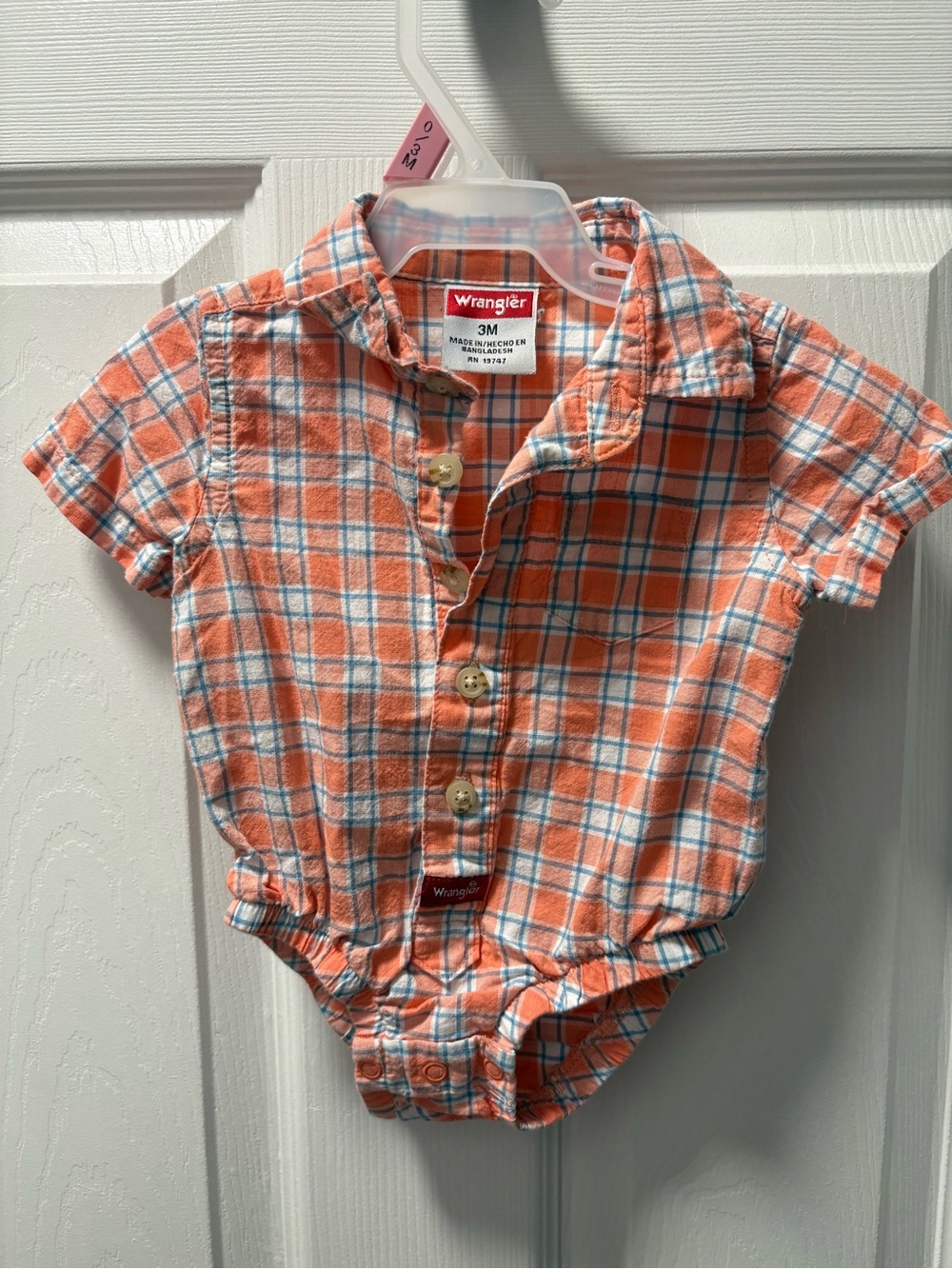 Wrangler Orange and Blue Plaid Button-Front Baby Bodysuit